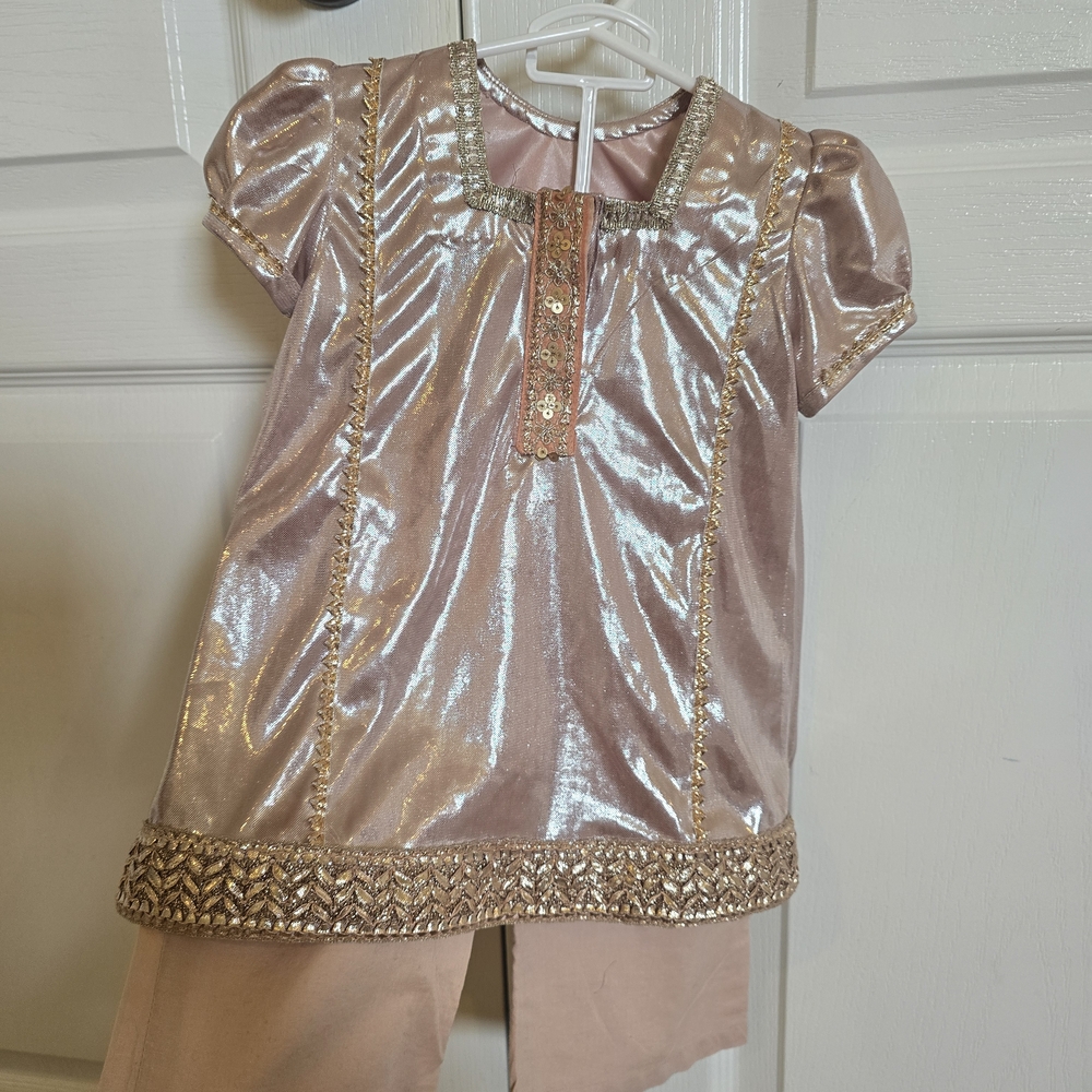 Pakistani Indian Bangladeshi Shiny Pink and Gold Little Girls' Outfit